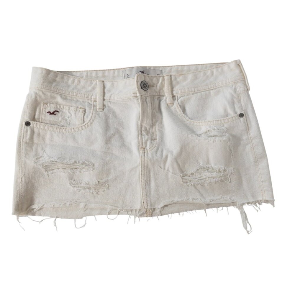 Hollister White Cream Mini Jean Skirt Distressed SZ 27 Y2K Beachwear